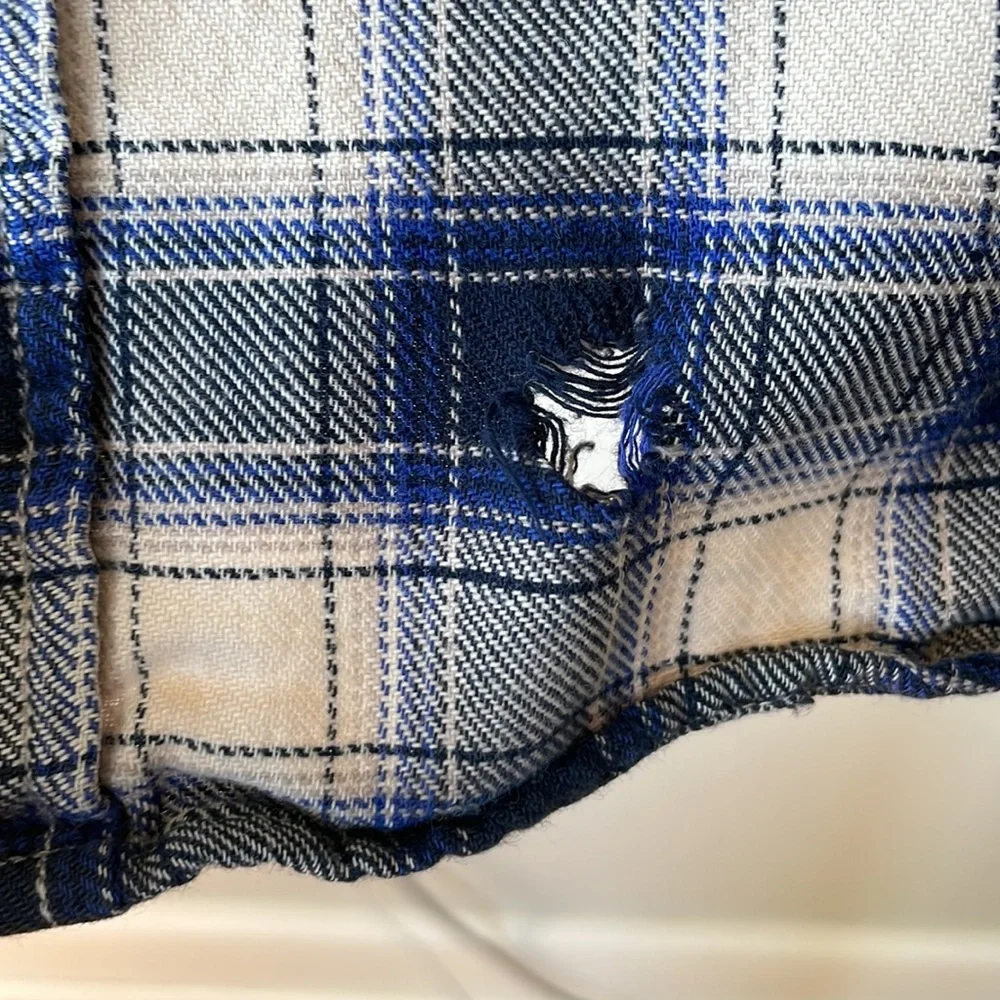 J. Crew Navy Blue White Plaid Flannel Size Medium